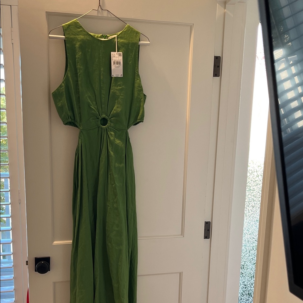 Mango Green Midi Dress with Ring Detail